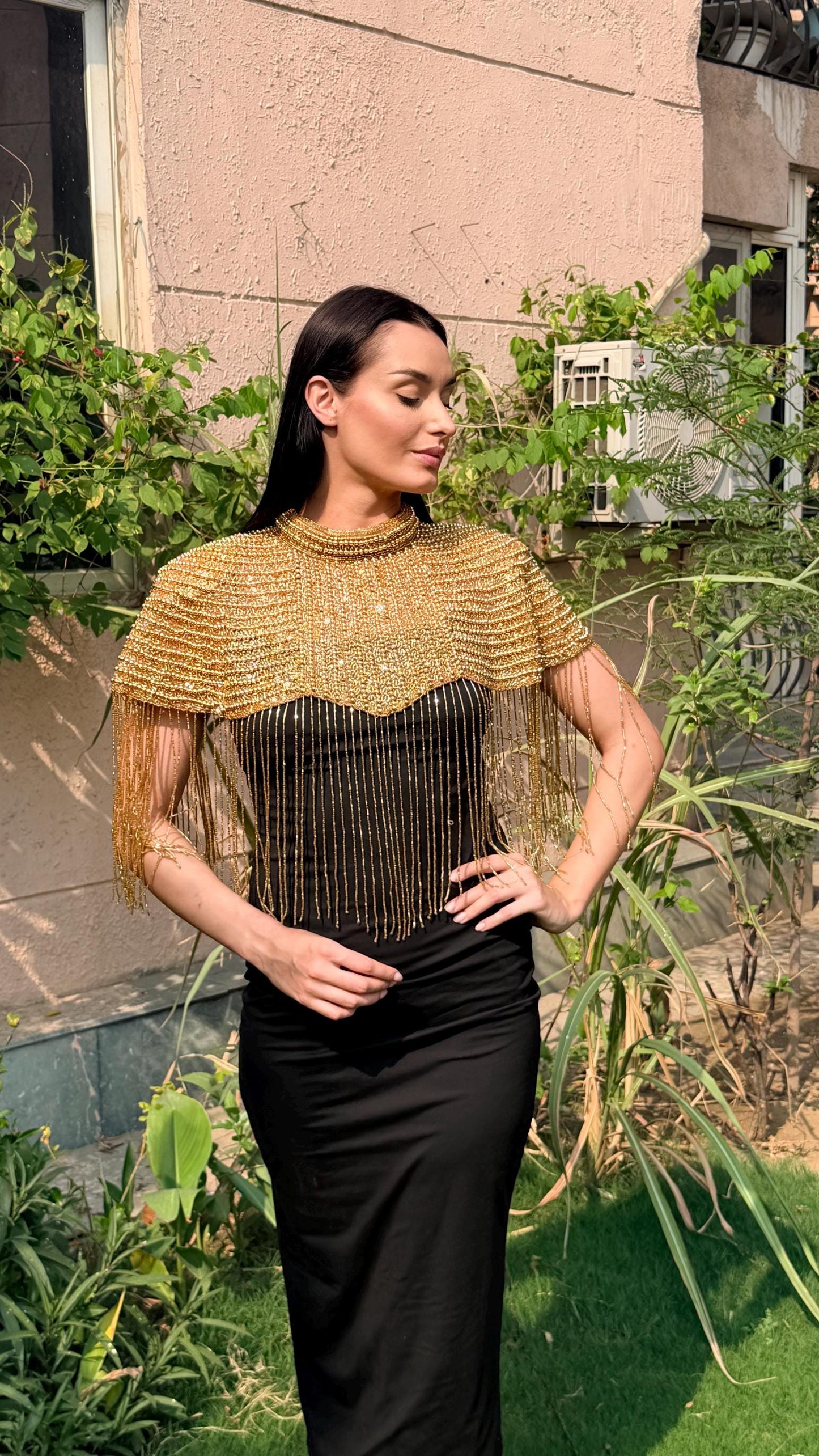 Handmade Gold Shoulder Cape Coverup Statement