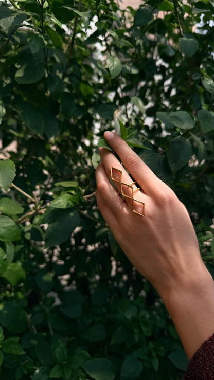 Minimal Gold Palm Ring Cuff Geometric Brass Hand Jewelry