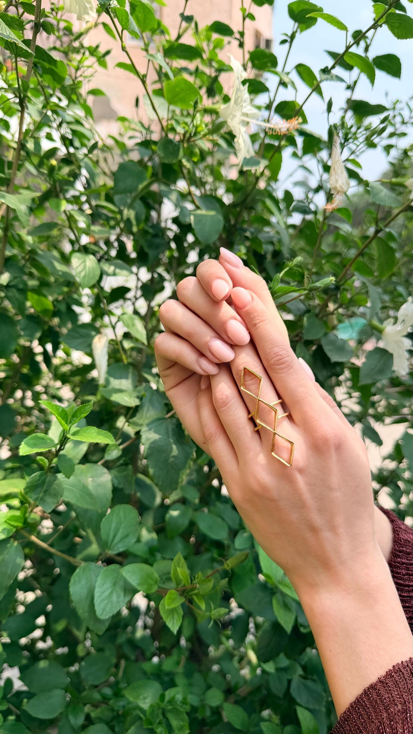 Minimal Gold Palm Ring Cuff Geometric Brass Hand Jewelry