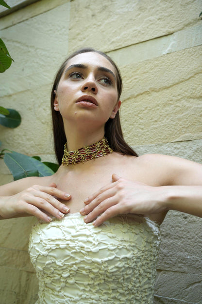 Gold Red Choker Necklace & Waist Belt Set