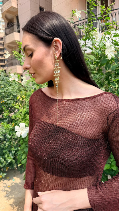 Gold Mirror Ear Cuff Earrings Handmade Brass Chain Earrings