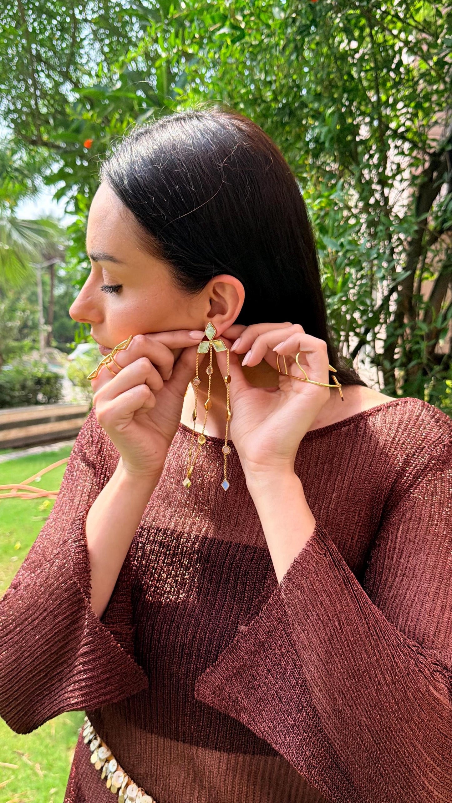 Geometric Gold Mirror Shoulder Duster Drop Earring