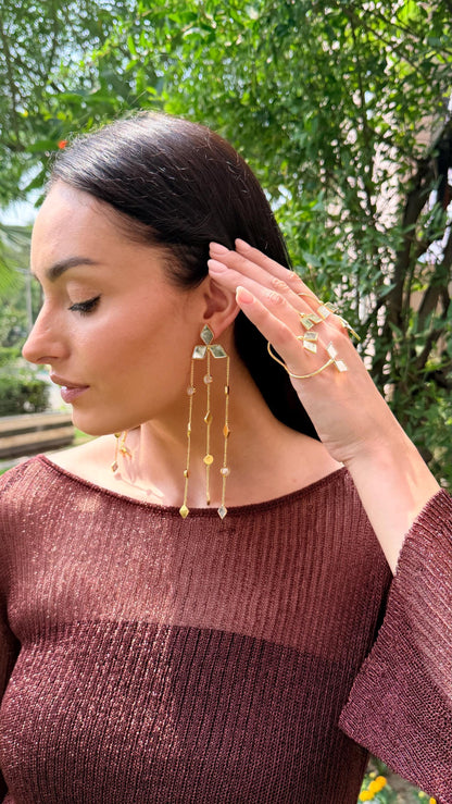 Geometric Gold Mirror Shoulder Duster Drop Earring