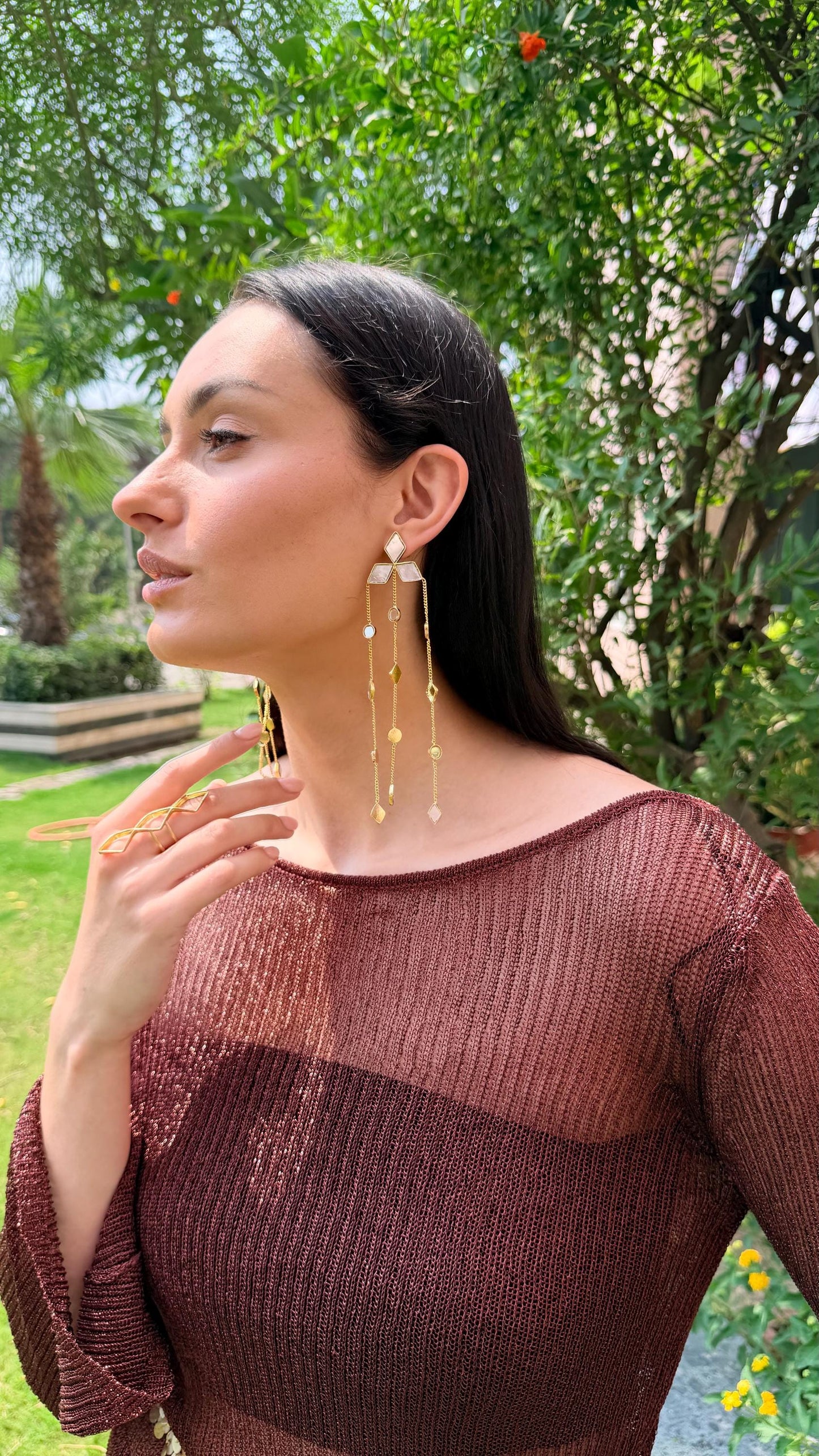 Geometric Gold Mirror Shoulder Duster Drop Earring