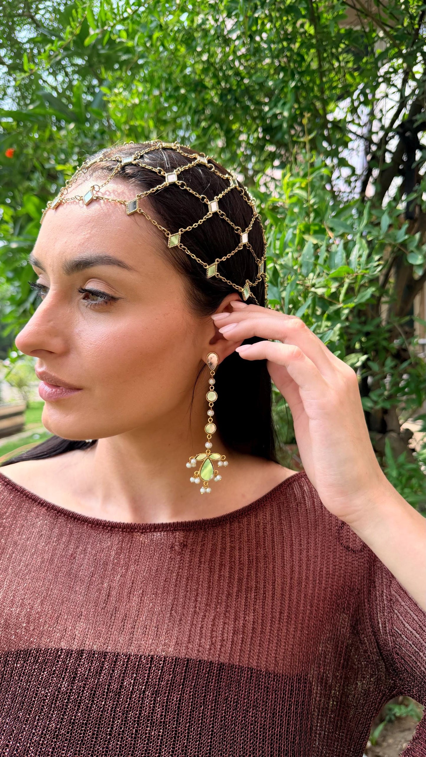 Gold Teardrop Mirror Earring Handmade Brass Jewelry