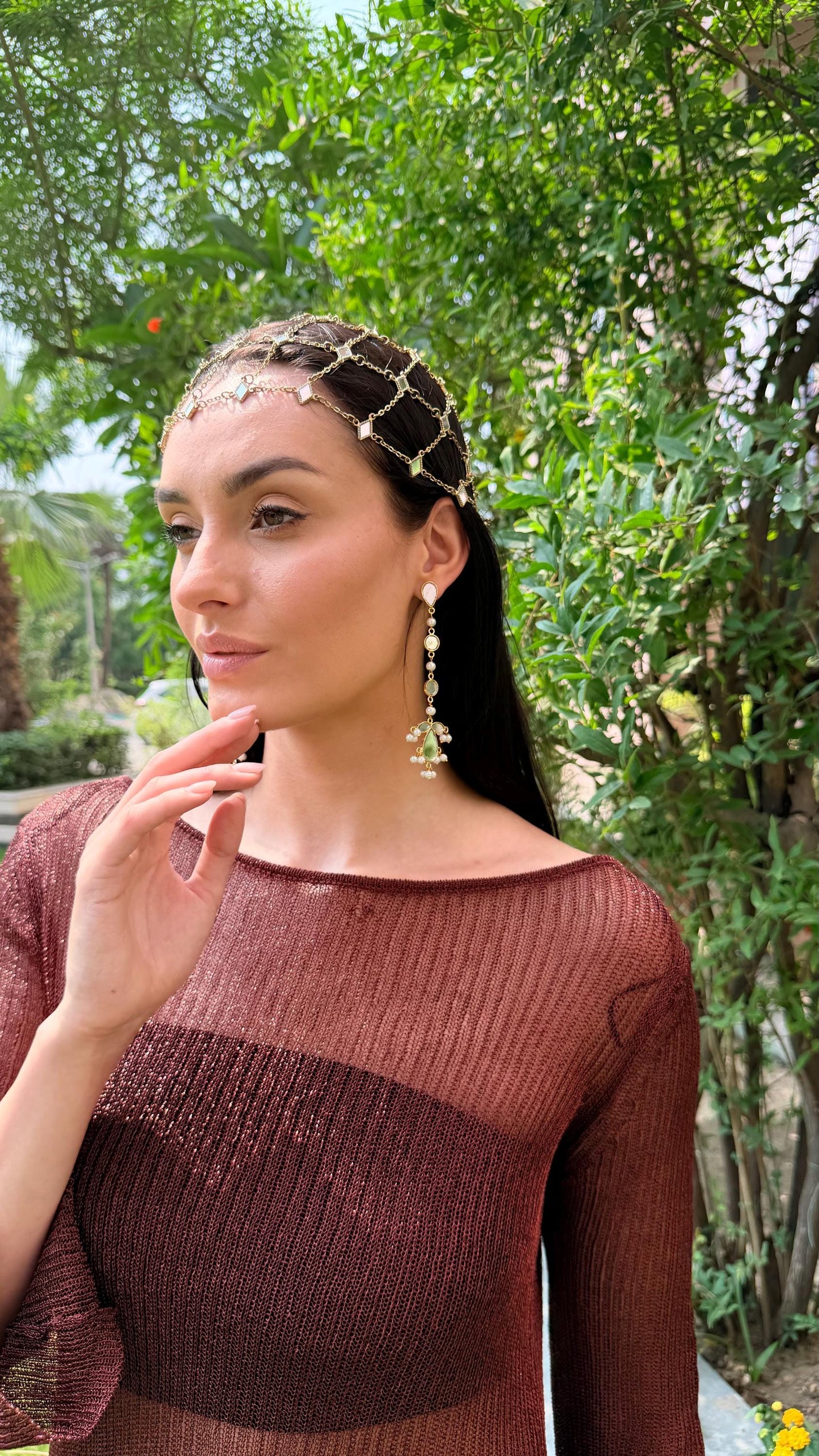 Gold Teardrop Mirror Earring Handmade Brass Jewelry