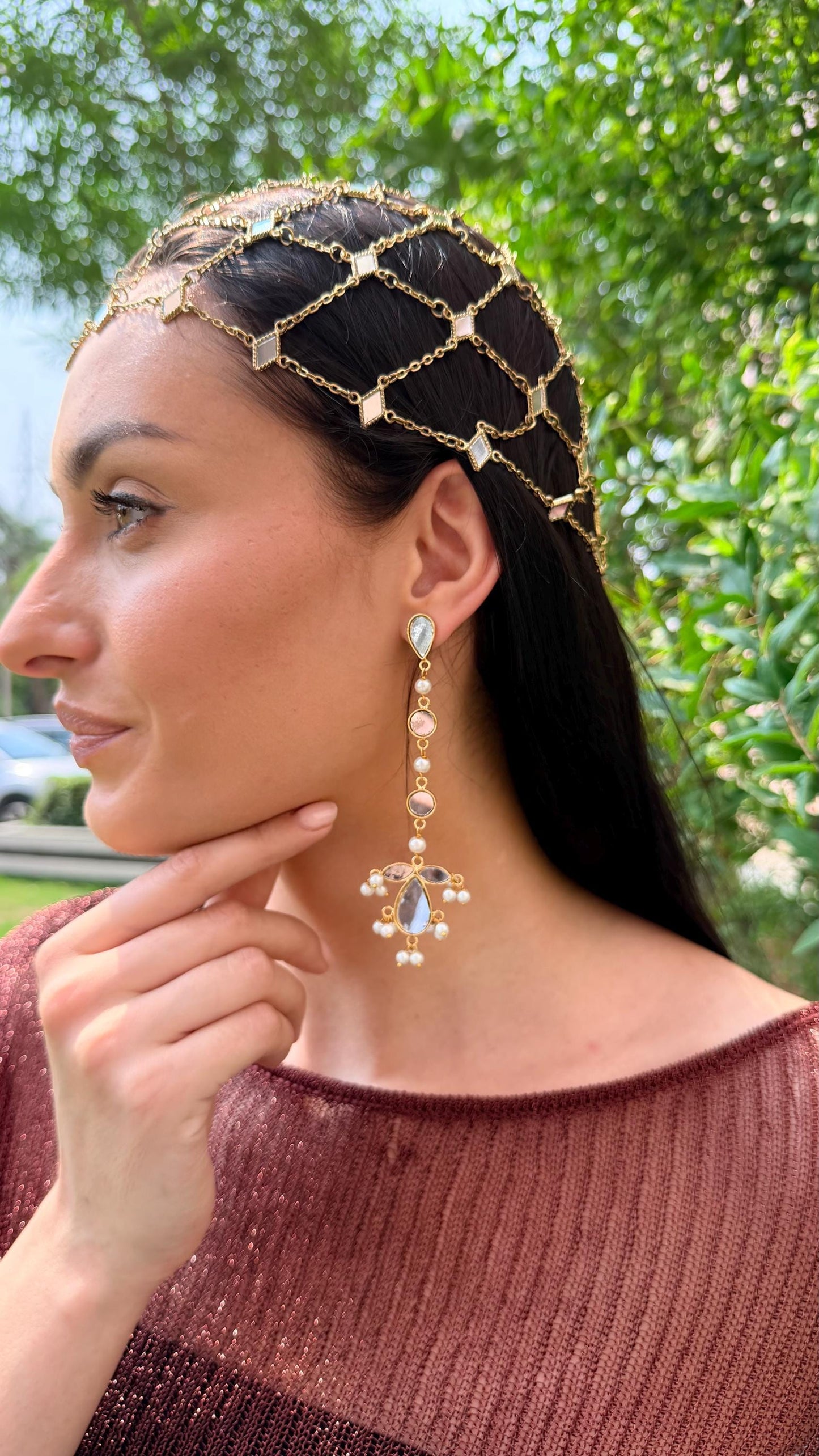 Gold Teardrop Mirror Earring Handmade Brass Jewelry