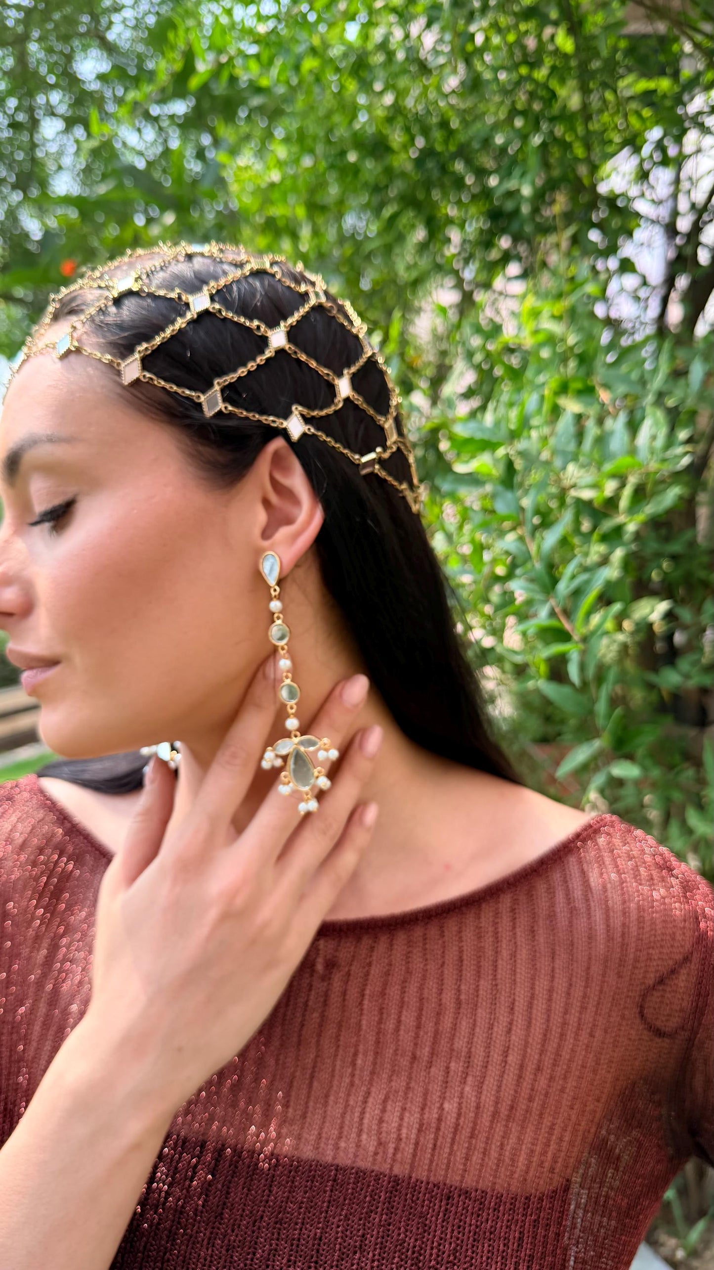 Gold Teardrop Mirror Earring Handmade Brass Jewelry