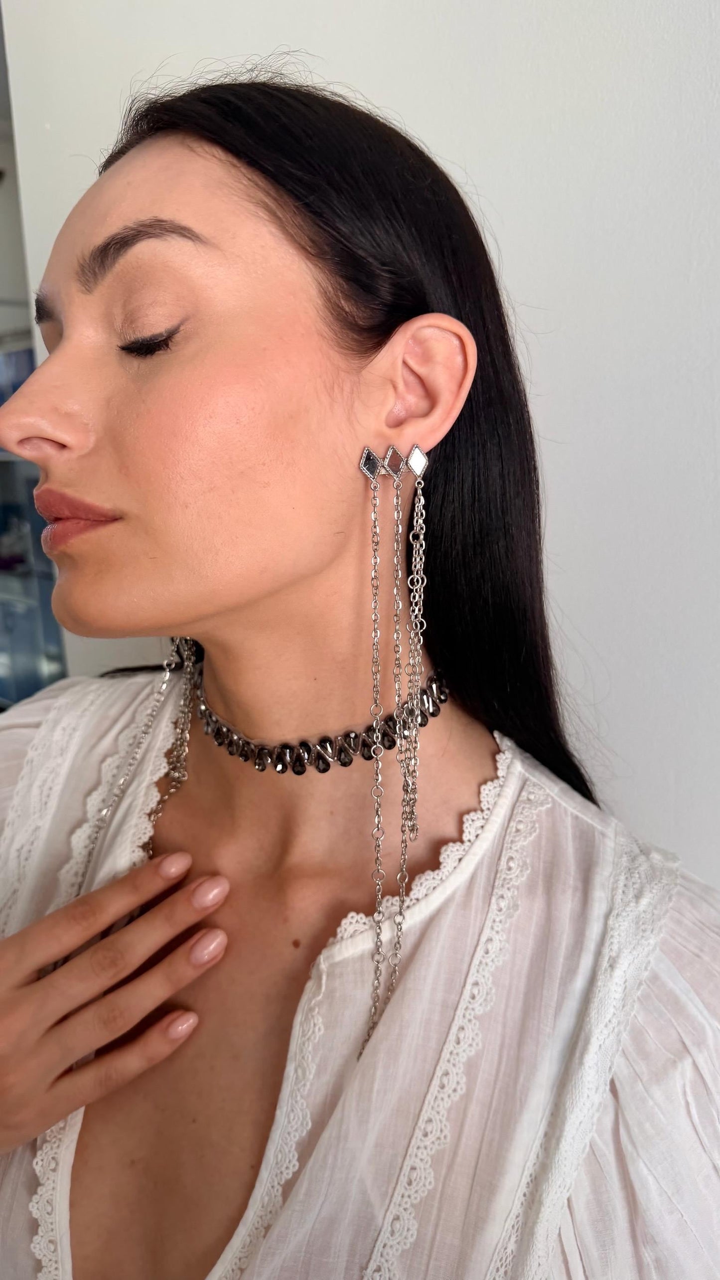 Silver Mirror Chain Drop Earrings Handmade