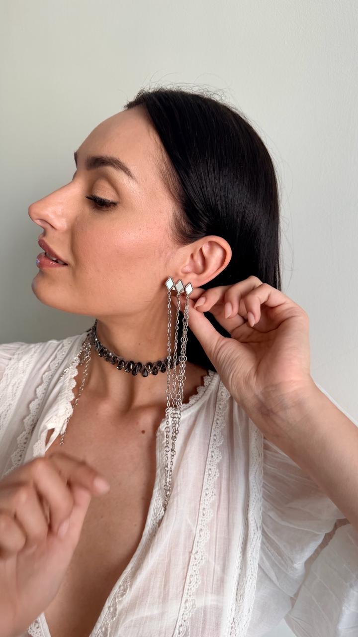 Silver Mirror Chain Drop Earrings Handmade