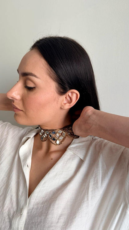 Handmade Mirror Embroidered Choker Necklace