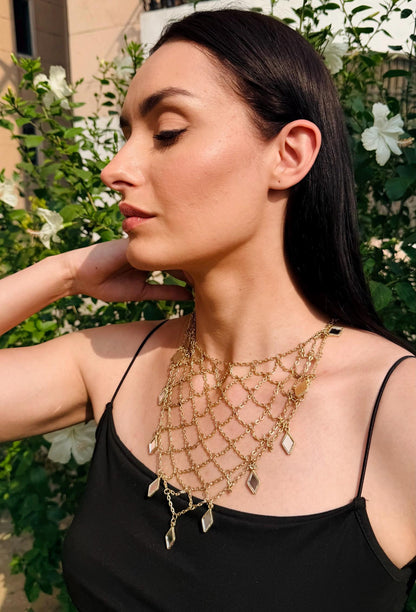 Statement Mirror Choker Necklace Layered Gold