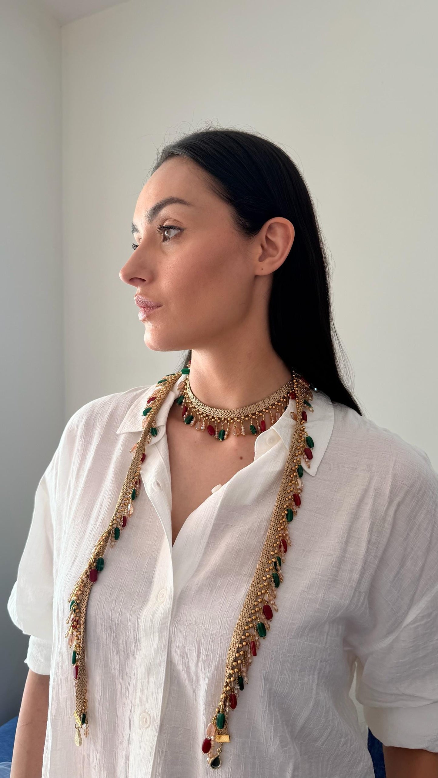 Boho Multicolor Beaded Choker  Handmade Necklace