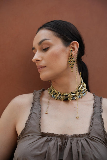 Gold Black Enamel Choker Necklace Gold Plated Statement