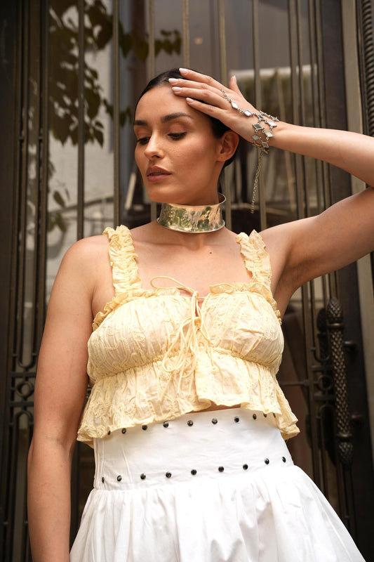 Handmade Textured Brass Choker Necklace