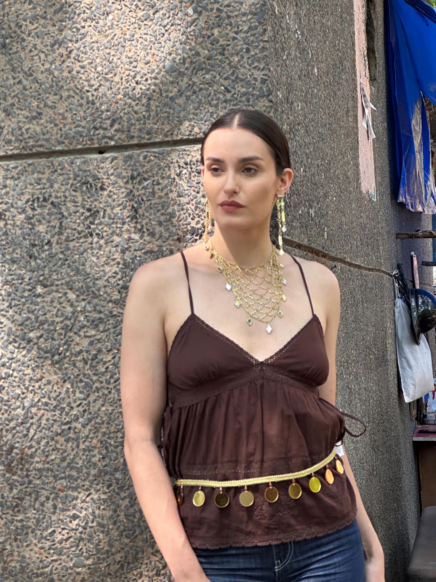 Statement Mirror Choker Necklace Layered Gold
