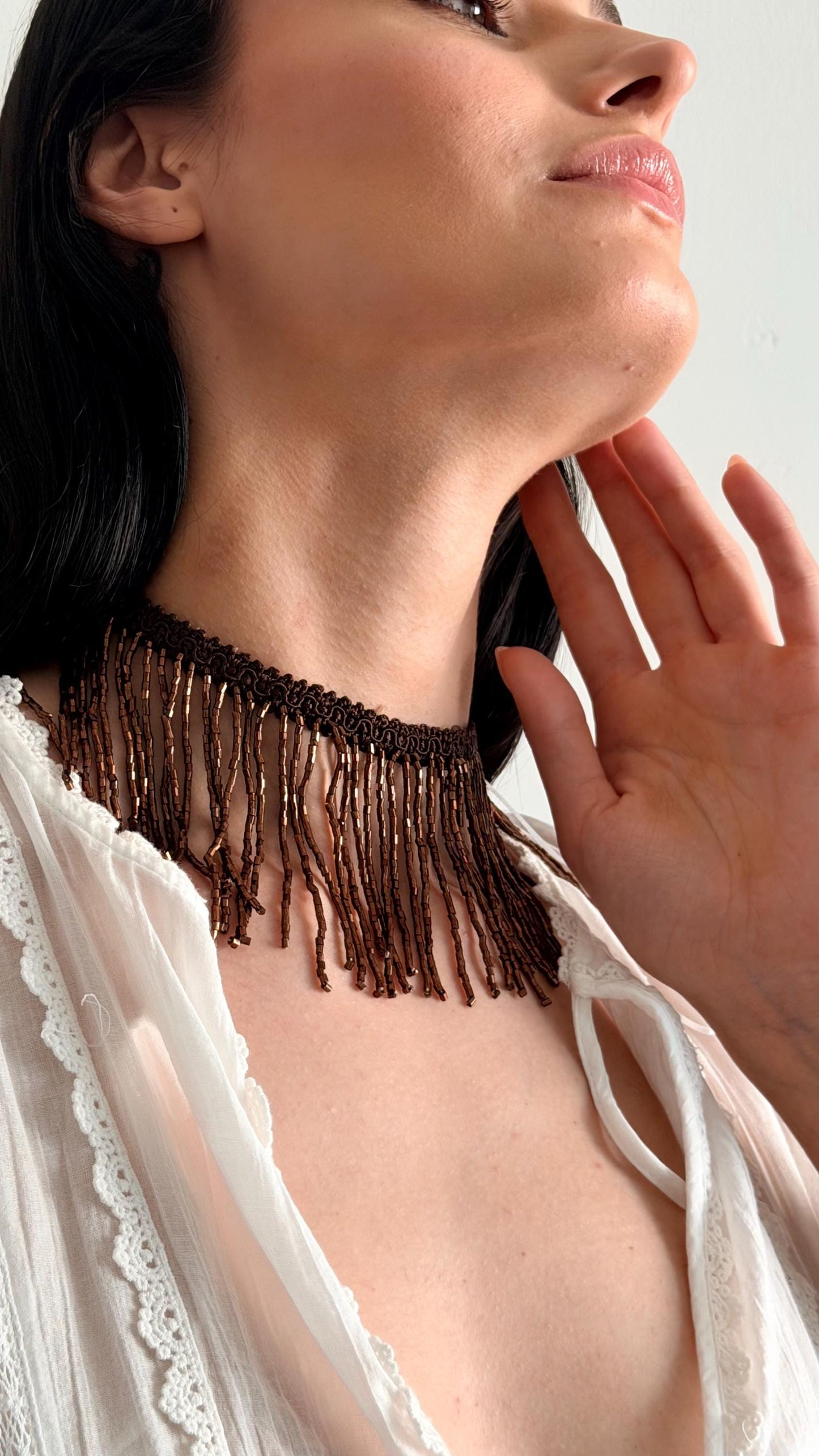 Handmade Beaded Tassel Choker Layered Necklace