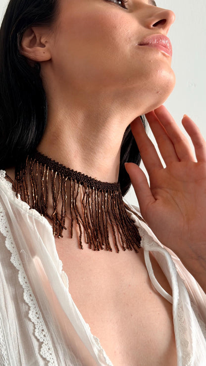 Handmade Beaded Tassel Choker Layered Necklace