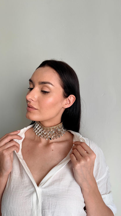 Gold Mirror Cascading Choker Necklace