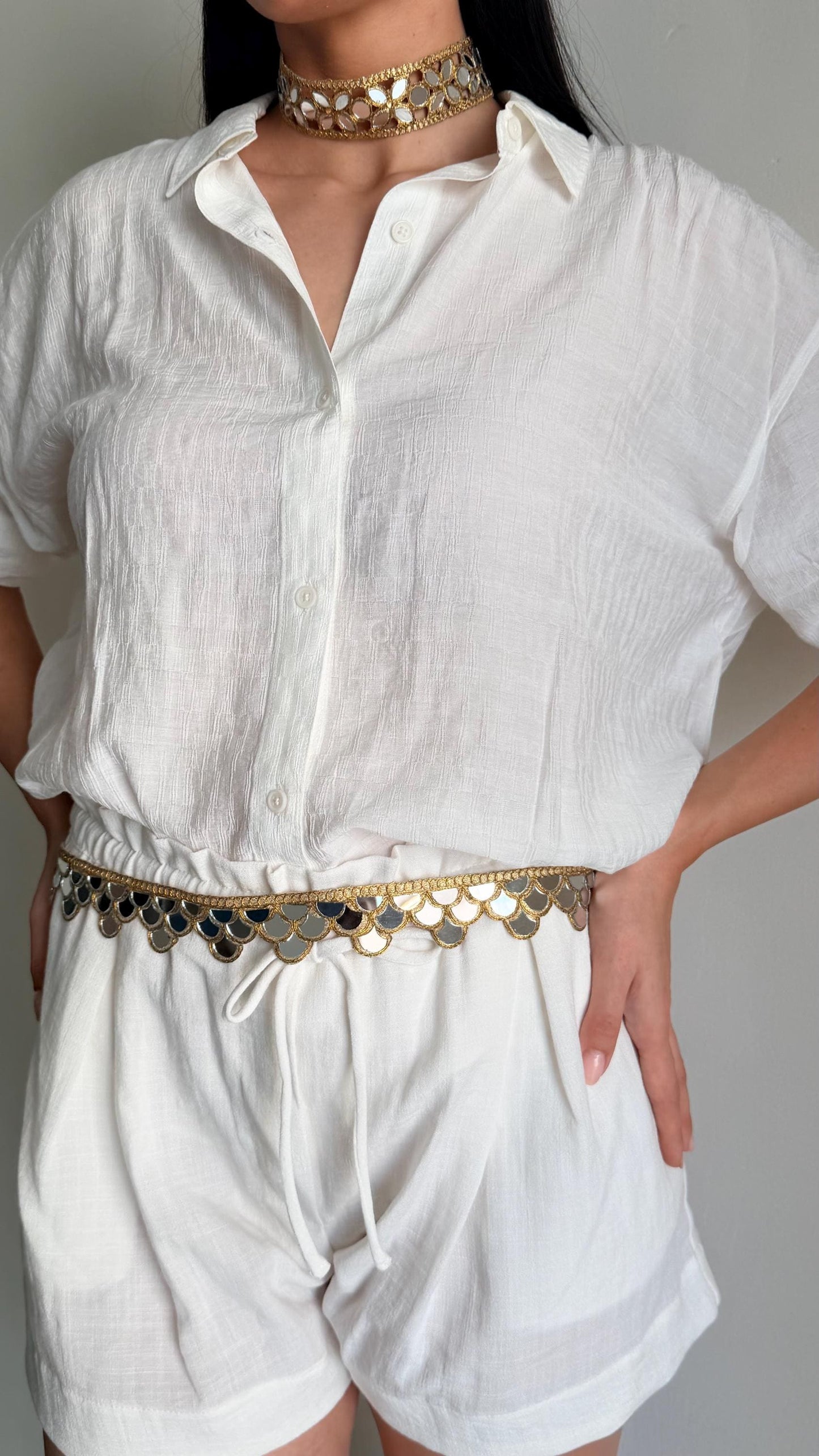 Geometric Pattern Handmade Mirror Belt Boho wait Belt