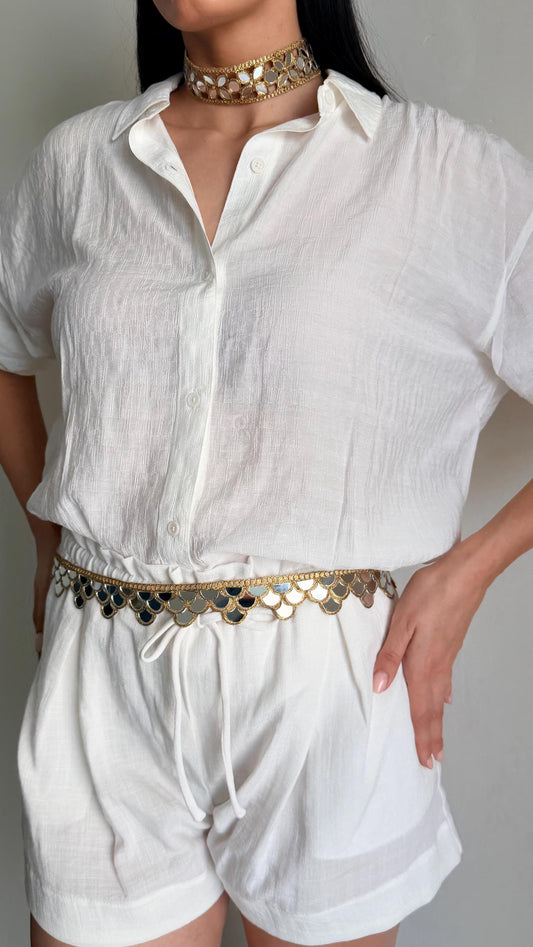 Geometric Pattern Handmade Mirror Belt Boho wait Belt