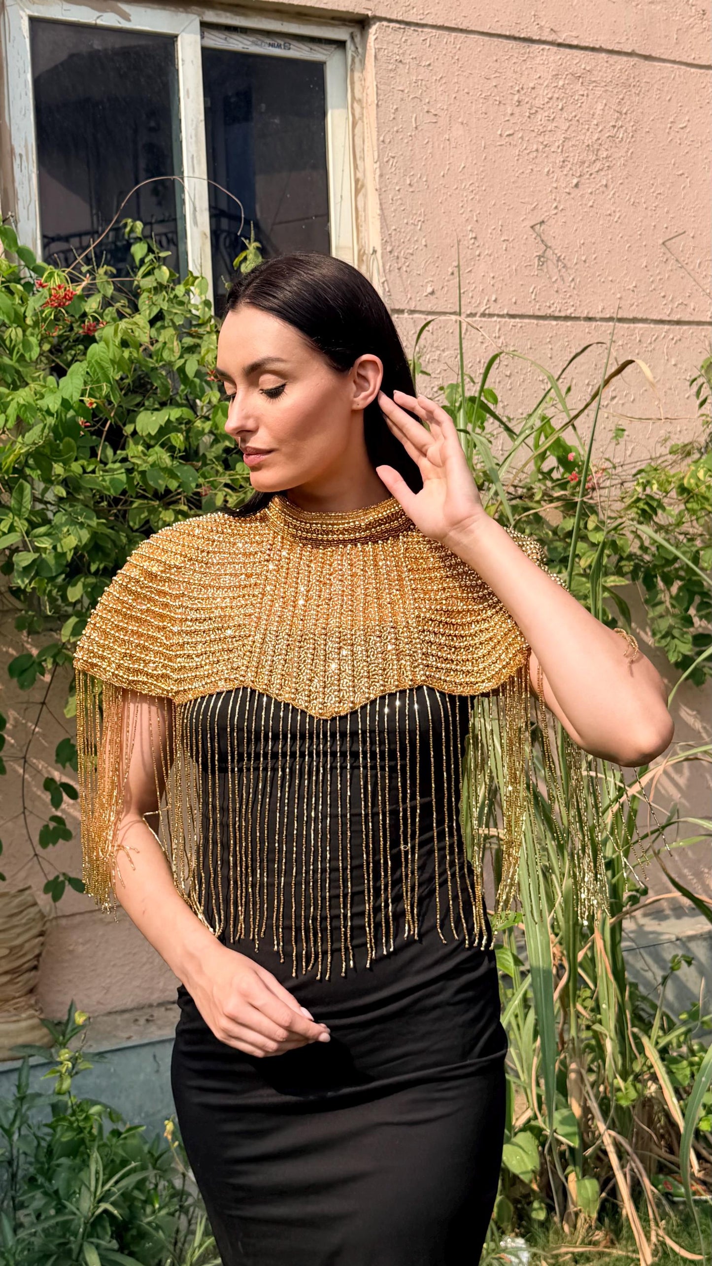 Handmade Gold Shoulder Cape Coverup Statement
