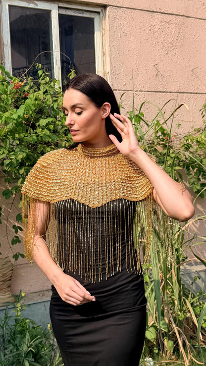 Handmade Gold Shoulder Cape Coverup Statement