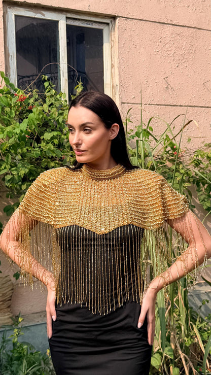 Handmade Gold Shoulder Cape Coverup Statement