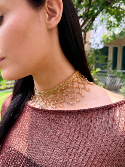 Boho Beaded Knit Choker Necklace Handmade Statement