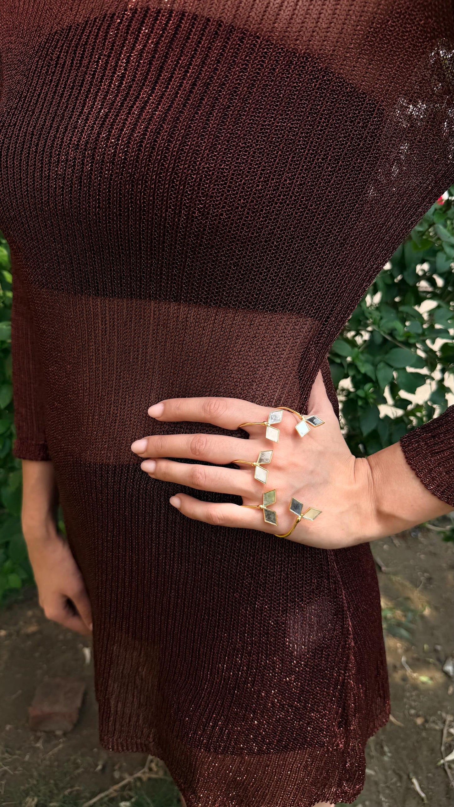 Gold Mirror Palm Cuff Bracelet Handmade Brass Hand Jewelry