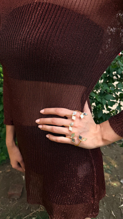 Gold Mirror Palm Cuff Bracelet Handmade Brass Hand Jewelry