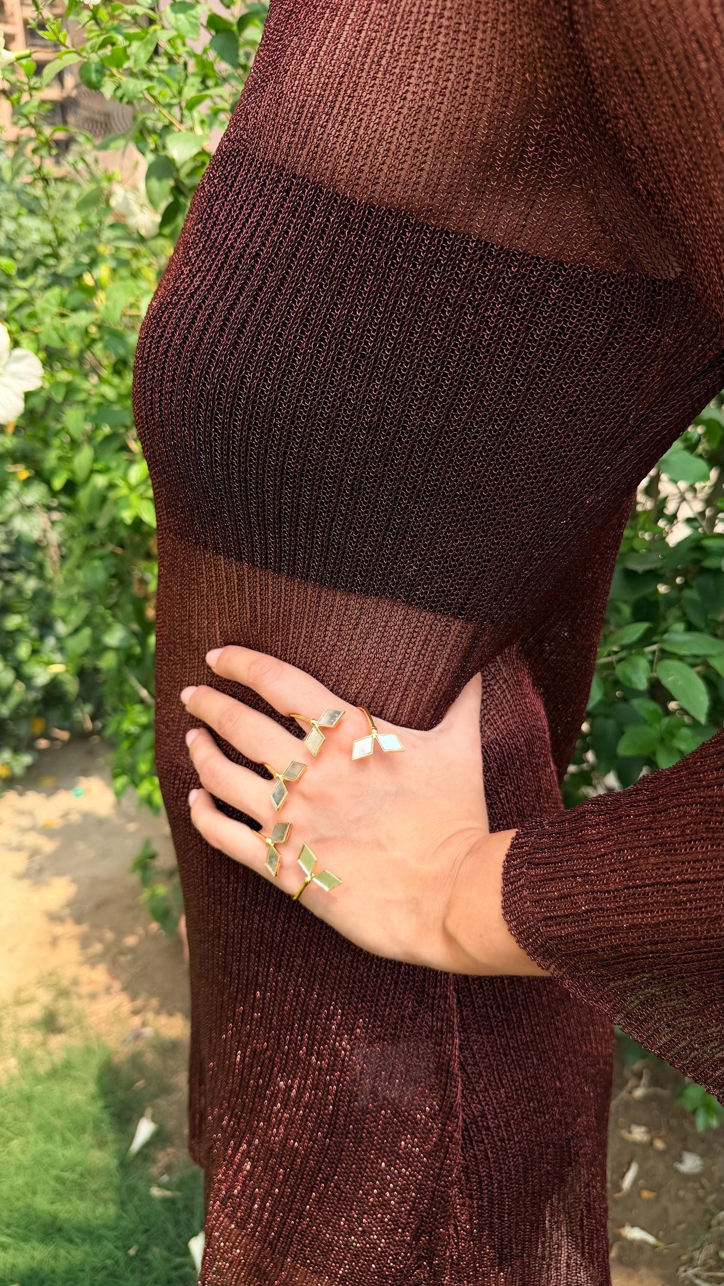 Gold Mirror Palm Cuff Bracelet Handmade Brass Hand Jewelry