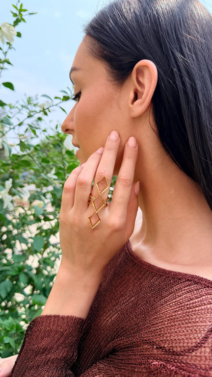 Minimal Gold Palm Ring Cuff Geometric Brass Hand Jewelry