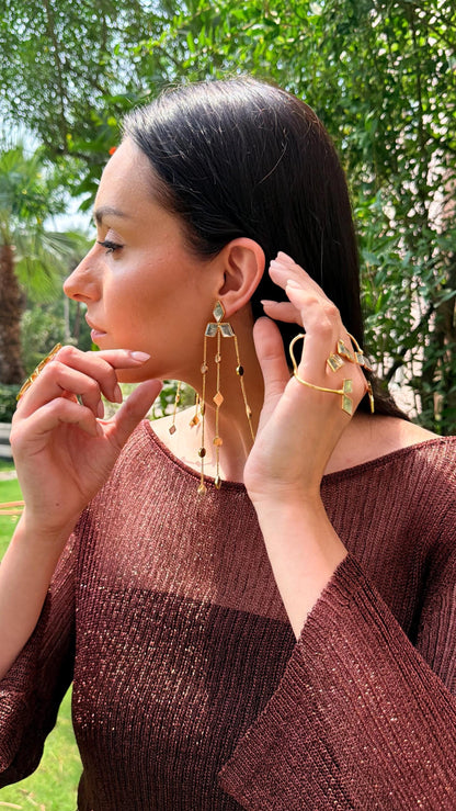 Geometric Gold Mirror Shoulder Duster Drop Earring