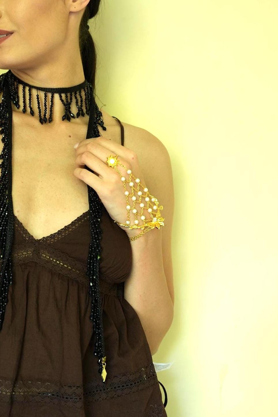 Pearl Hand Harness Bracelet Gold Hand Chain Ring
