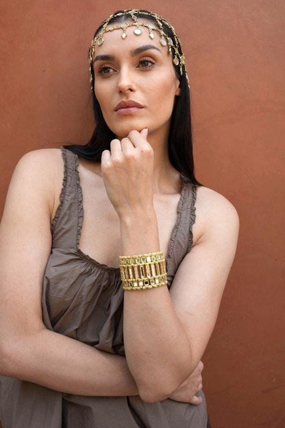 Gold Mirror Cuff Bracelet Handmade Adjustable Open Bangle