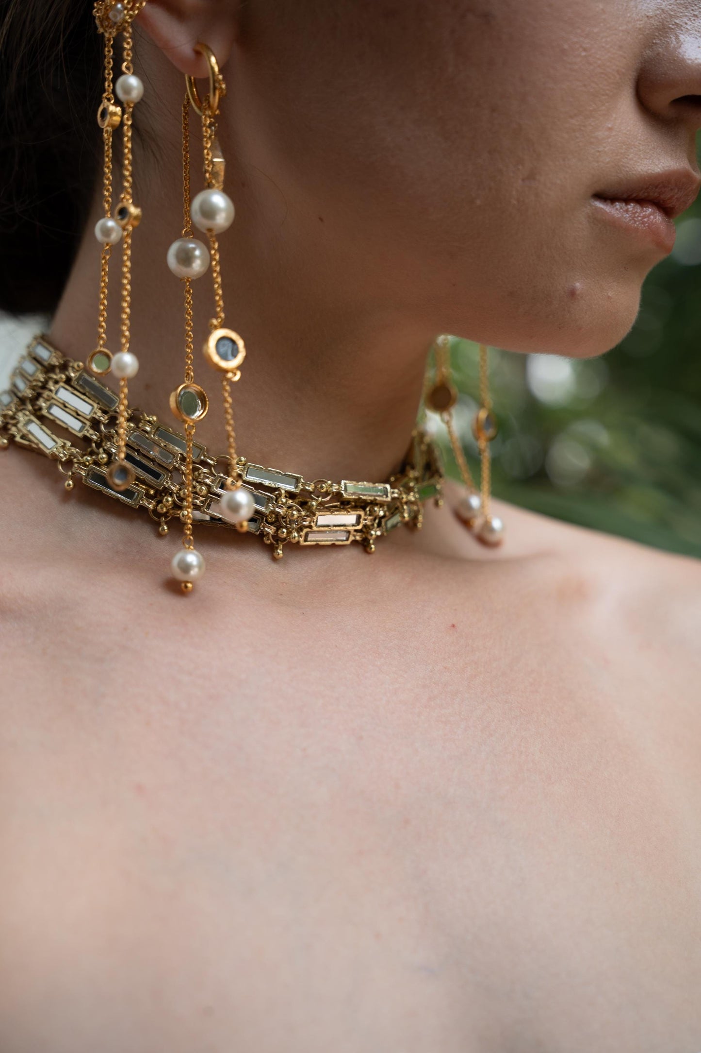 Handmade Gold & Blue Choker Necklace