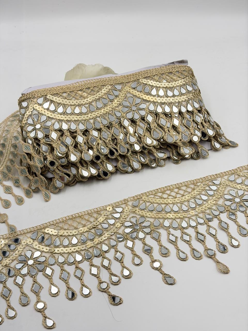 Hand Embroidered Mirror Trim Gold Zari Border