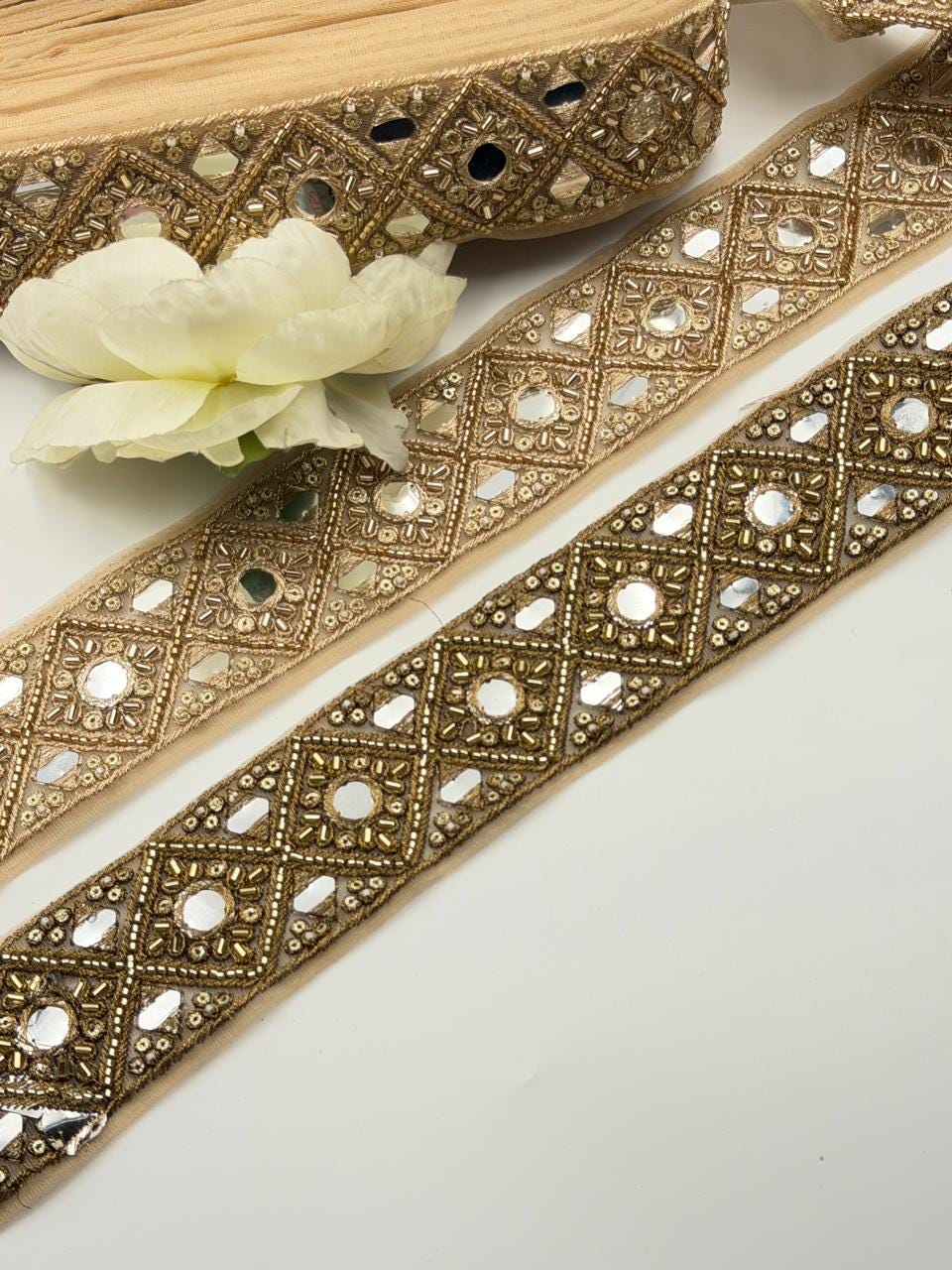 Champagne Gold Mirror Zari Trim Cutdana