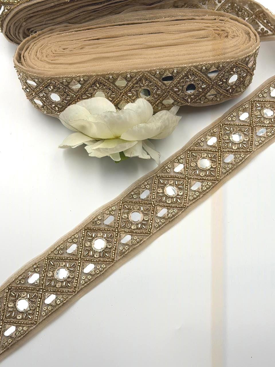 Champagne Gold Mirror Zari Trim Cutdana