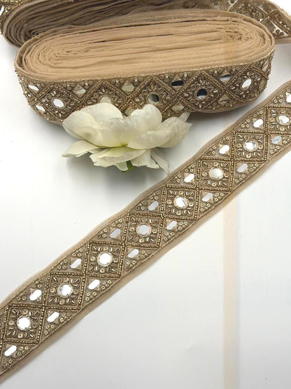 Champagne Gold Mirror Zari Trim Cutdana