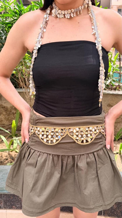 Gold Mirror Work Waist Belt Handcrafted Kamarbandh