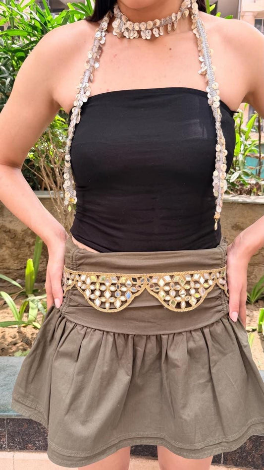 Gold Mirror Work Waist Belt Handcrafted Kamarbandh