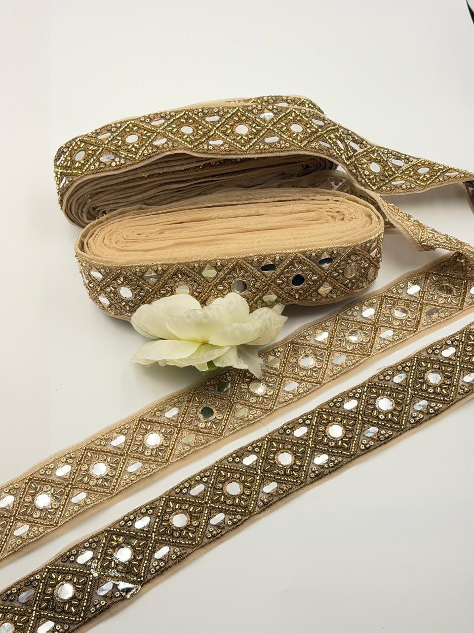 Champagne Gold Mirror Zari Trim Cutdana