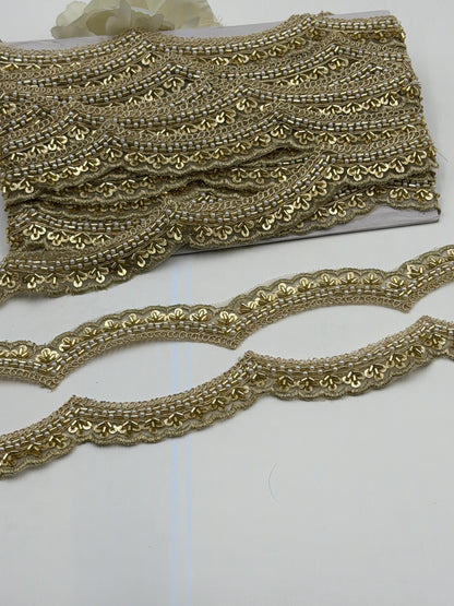 Luxury Gold Beaded Trim Handmade Cutdana Lace