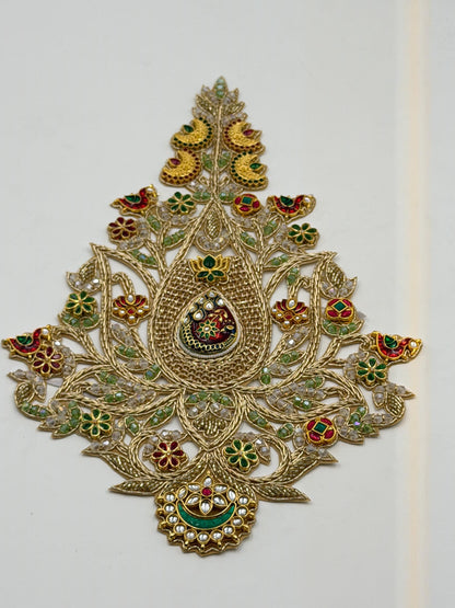 Luxury Beaded Jewelled Applique Patch Gold Zari