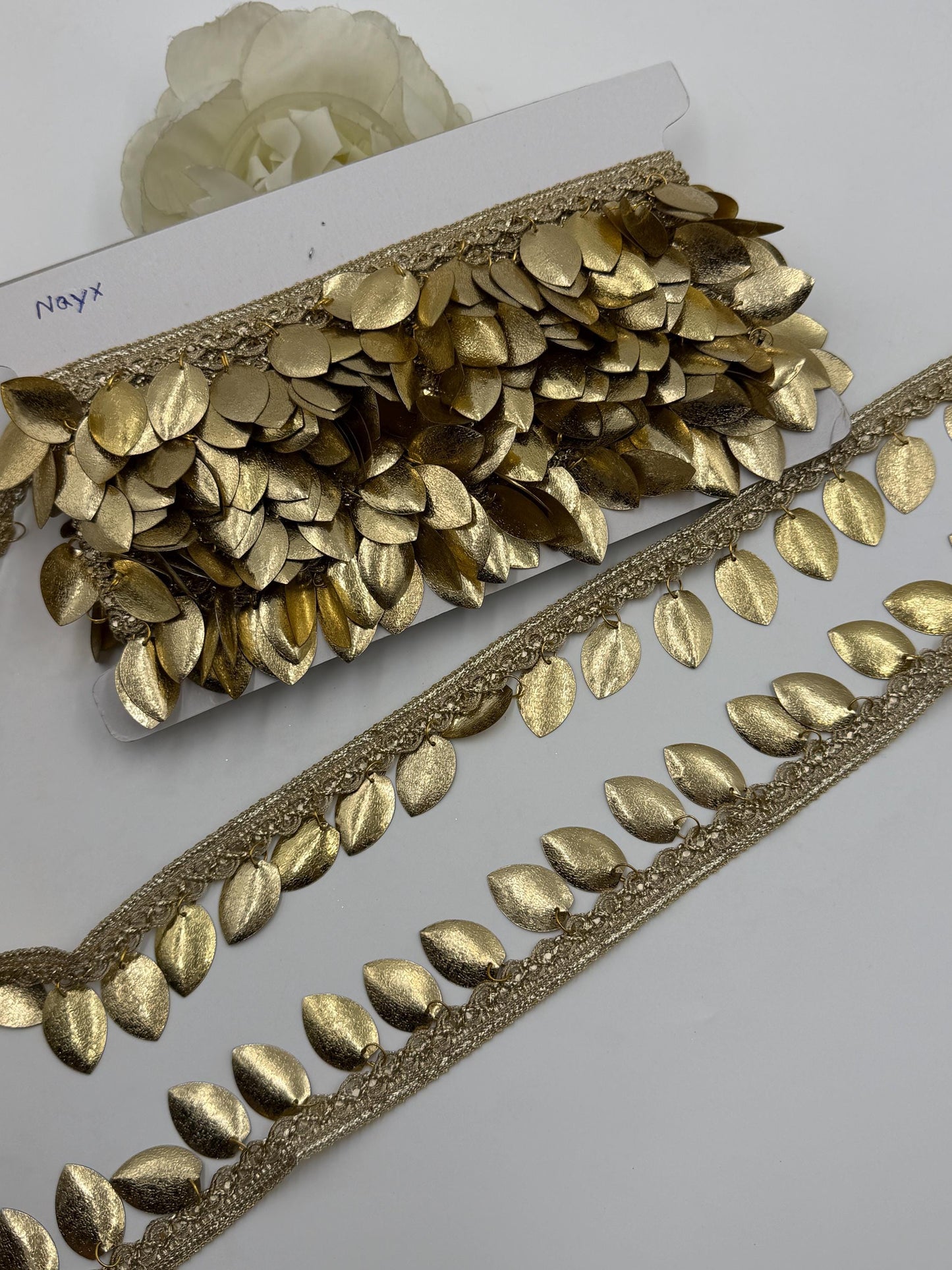 Golden Leaf Jhalar Lace Trim Metal Fringe Border Tassel