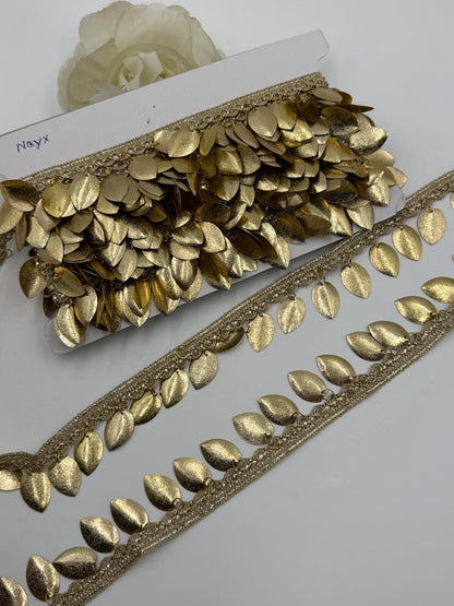 Golden Leaf Jhalar Lace Trim Metal Fringe Border Tassel
