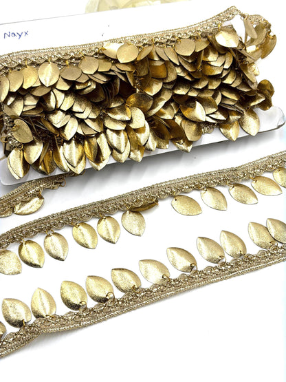 Golden Leaf Jhalar Lace Trim Metal Fringe Border Tassel