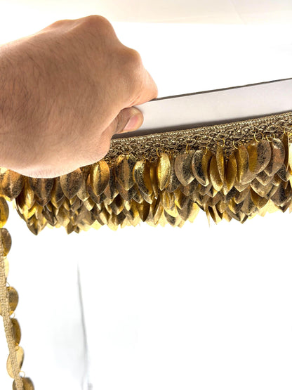 Golden Leaf Jhalar Lace Trim Metal Fringe Border Tassel